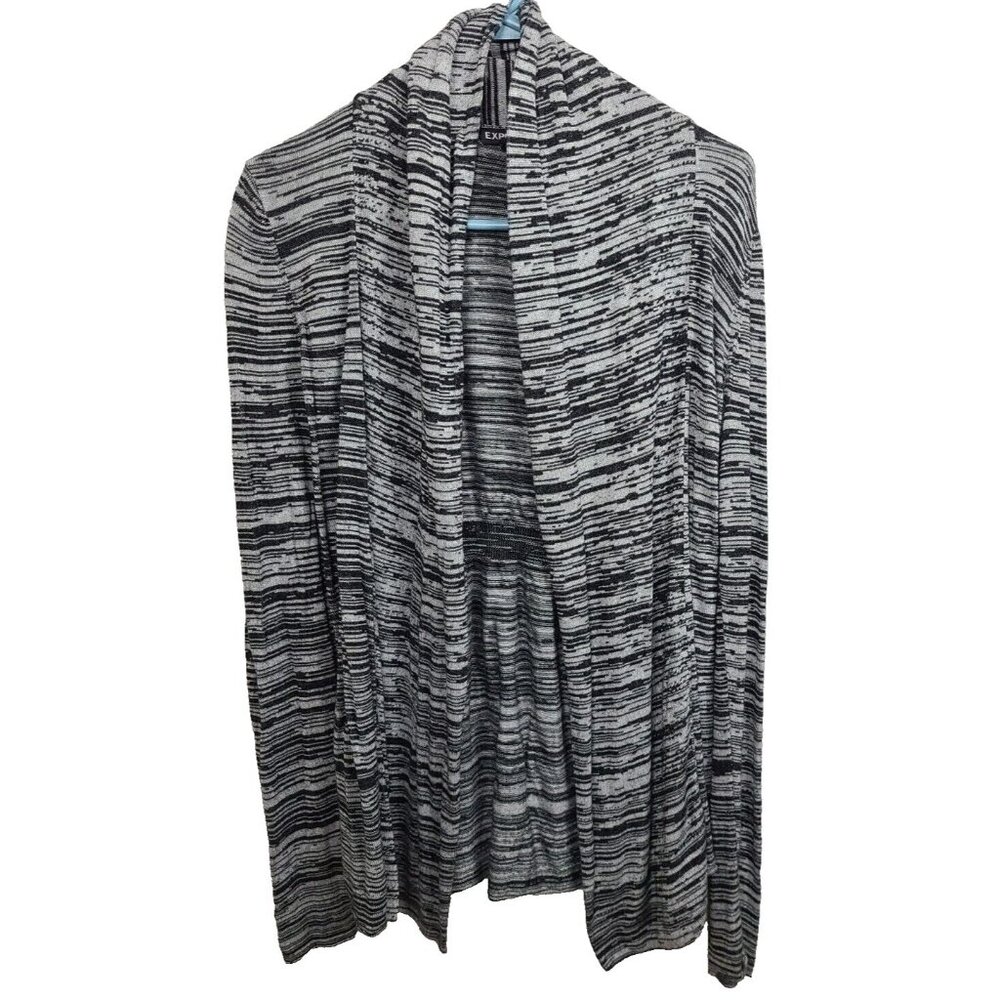 Express Womens Cardigan Medium Black Gray Space Dye Open Front Casual